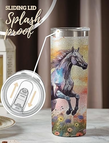 Miniatura 4 de Onebttl Regalos de caballos para niñas, mujeres, amantes de los caballos, vaso de agua aislado de acero inoxidable con tapas y pajillas, para