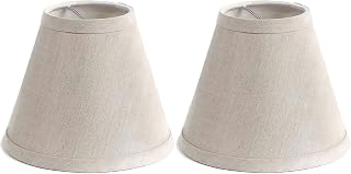 Urbanest Pure Linen Chandelier Lamp Shades, 6-inch, Hardback Clip On, Oatmeal(set of 2)