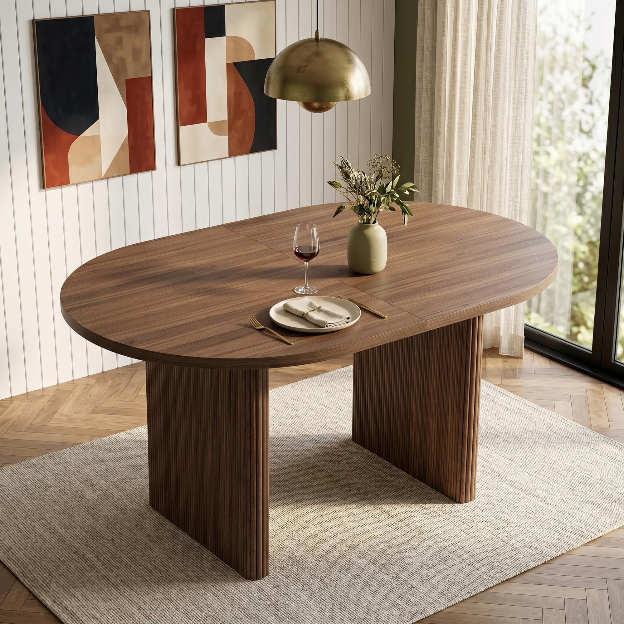 Tavolo da pranzo allungabile 140/200 x 90 cm, tavolo da pranzo per 6-8 persone, tavolo da cucina con piano da 3 cm, angoli arrotondati e gambe lamellari, moderno tavolo da pranzo in noce (noce