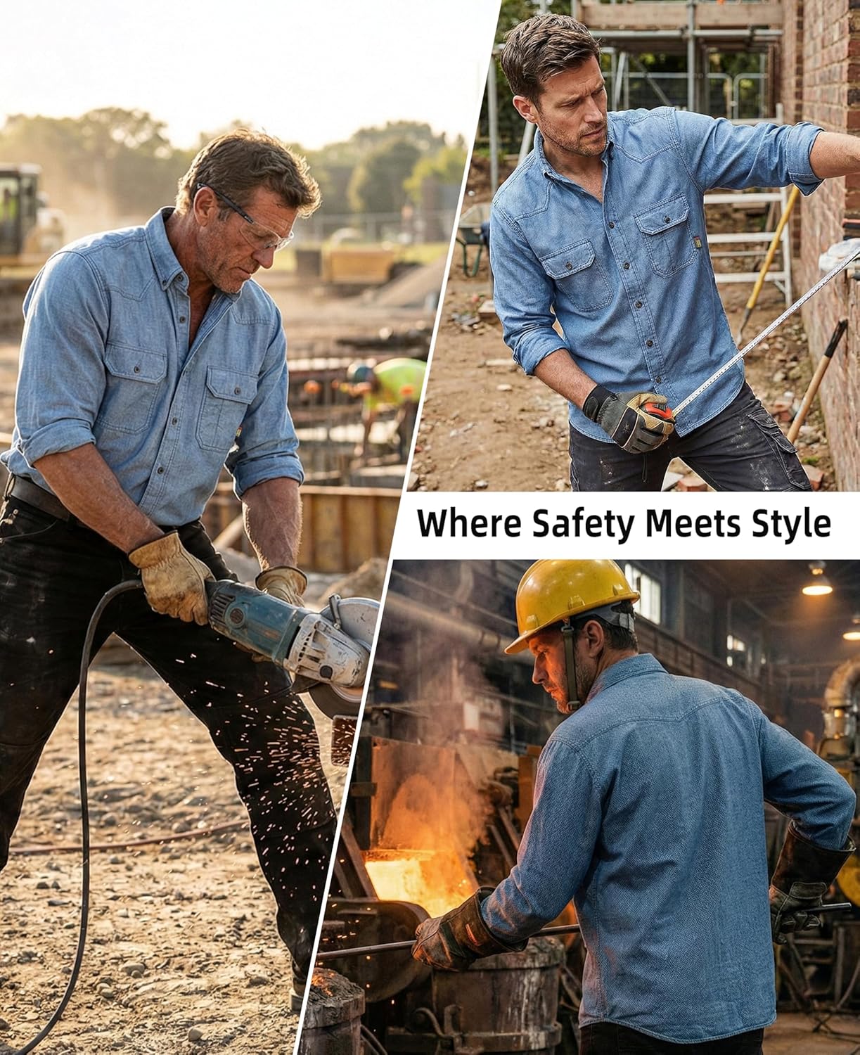 BOCOMAL FR Shirts Button Down Dura-Light 6.5 oz Soft Heather Duck Utility Chest Pockets Flame Resistant Work Shirt CAT2 - Image 7