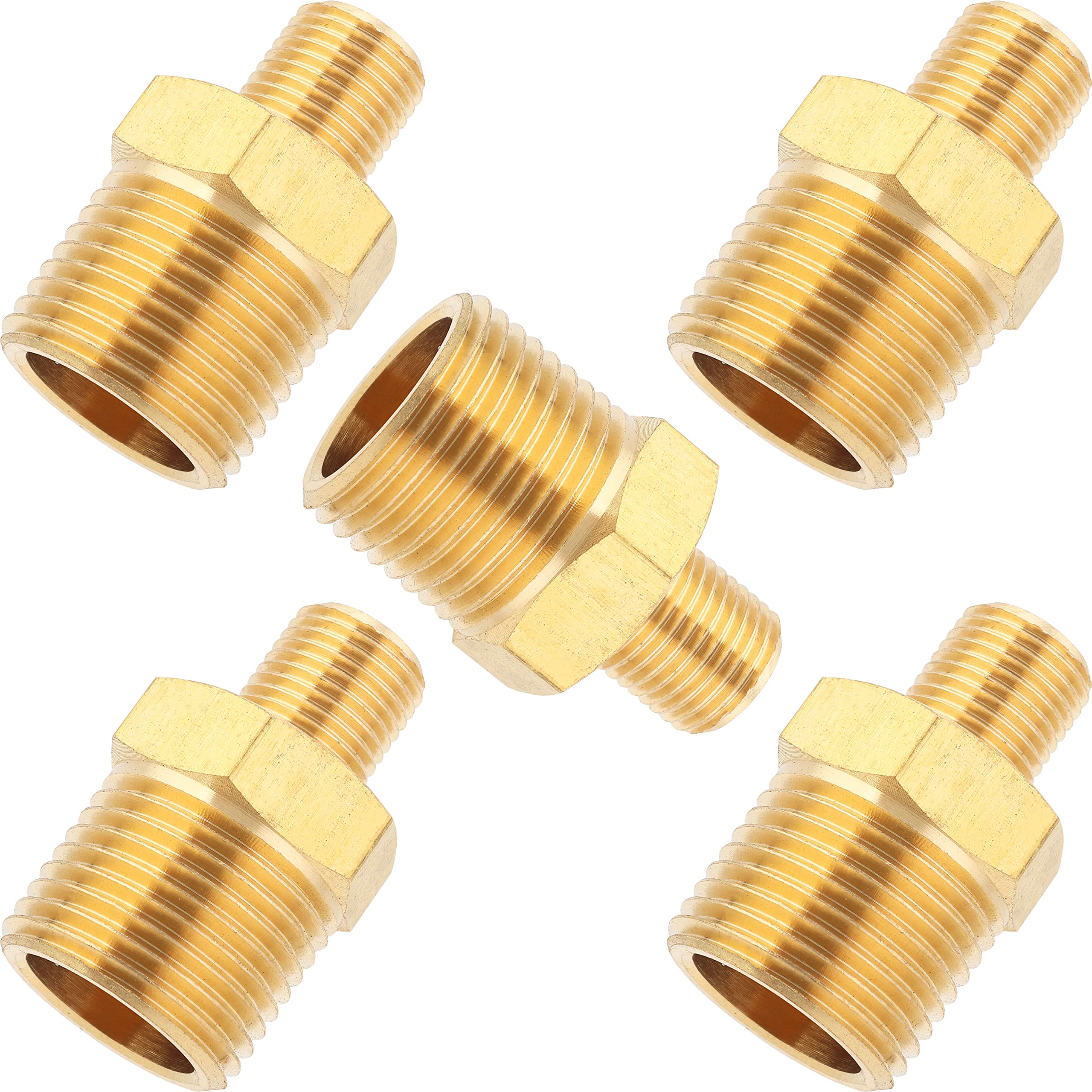 Ltwfitting Men's Pack Of 5 Brass Pipe Hex Reducing Nipple Fitting 3/8-Inch X 1/8-Inch Bspt (Pack Of 5)
