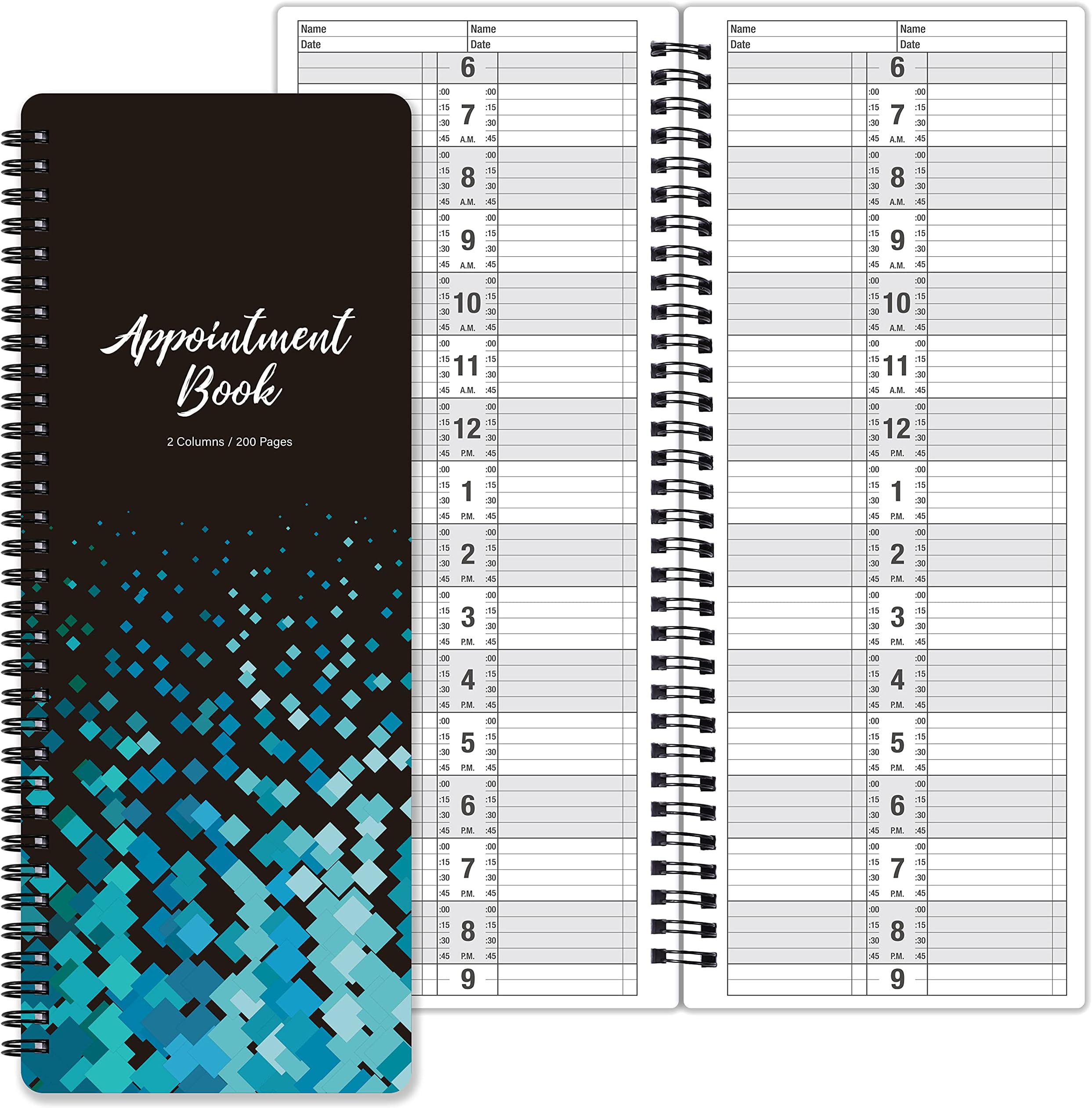Poluma Appointment Book - Salon Appointment Book, 11.5" x 4.7", 2 Columns, Undated, 6 AM - 9 PM, Twin-Wire Binding, 200 Pages, Appointment Book for Hair Stylist - Black