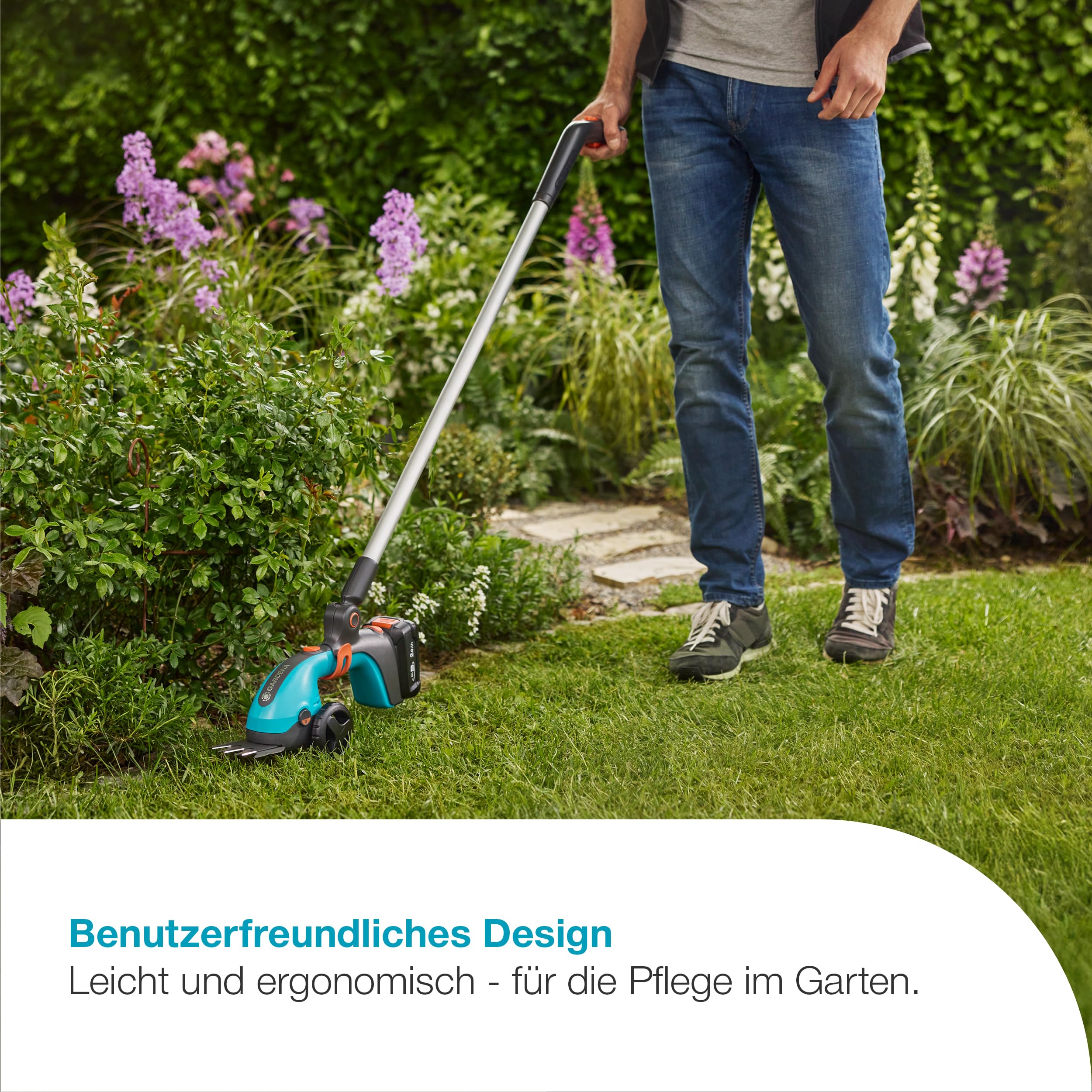 Gardena Akku-Gras- und Strauchschere Set PowerCut 20/18V P4A Solo (ohne Akku) inkl. Stiel und Räder (14752-55)