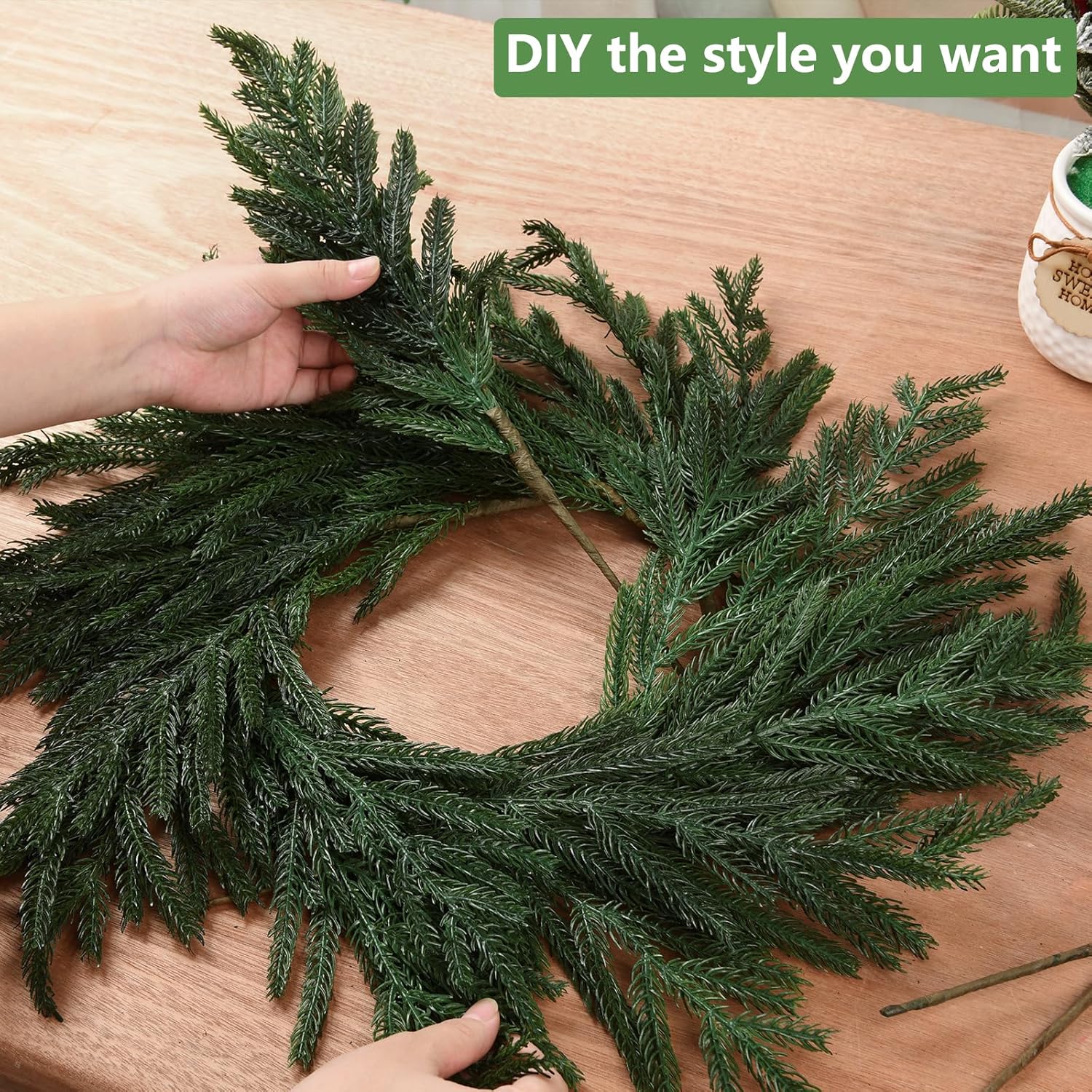 12 Pcs Christmas Norfolk Pine Stems,15" Real Touch Artificial Norfolk Pine Branches,Fake Christmas Greenery Stems Faux Cedar Pine Picks for Vases DIY Table Holiday Winter Xmas Indoor Decor(Green) - Image 7