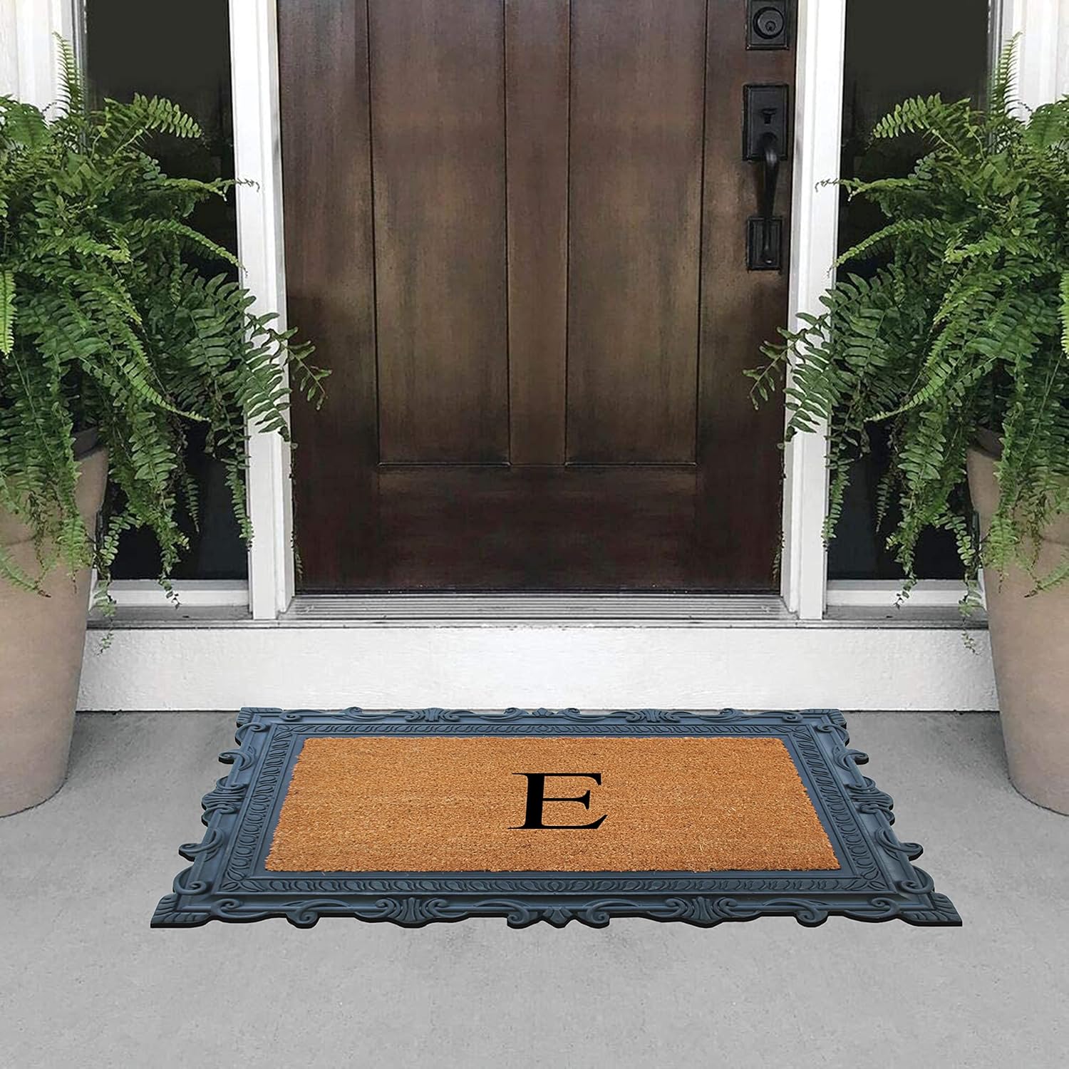 A1 Home Collections A1HC Natural Rubber & Coir Monogrammed Doormat for Front Door 24" x 36", Anti-Shed Treated, Heavy-Duty, Low Profile, Easy to Clean Outside Entrance Mat