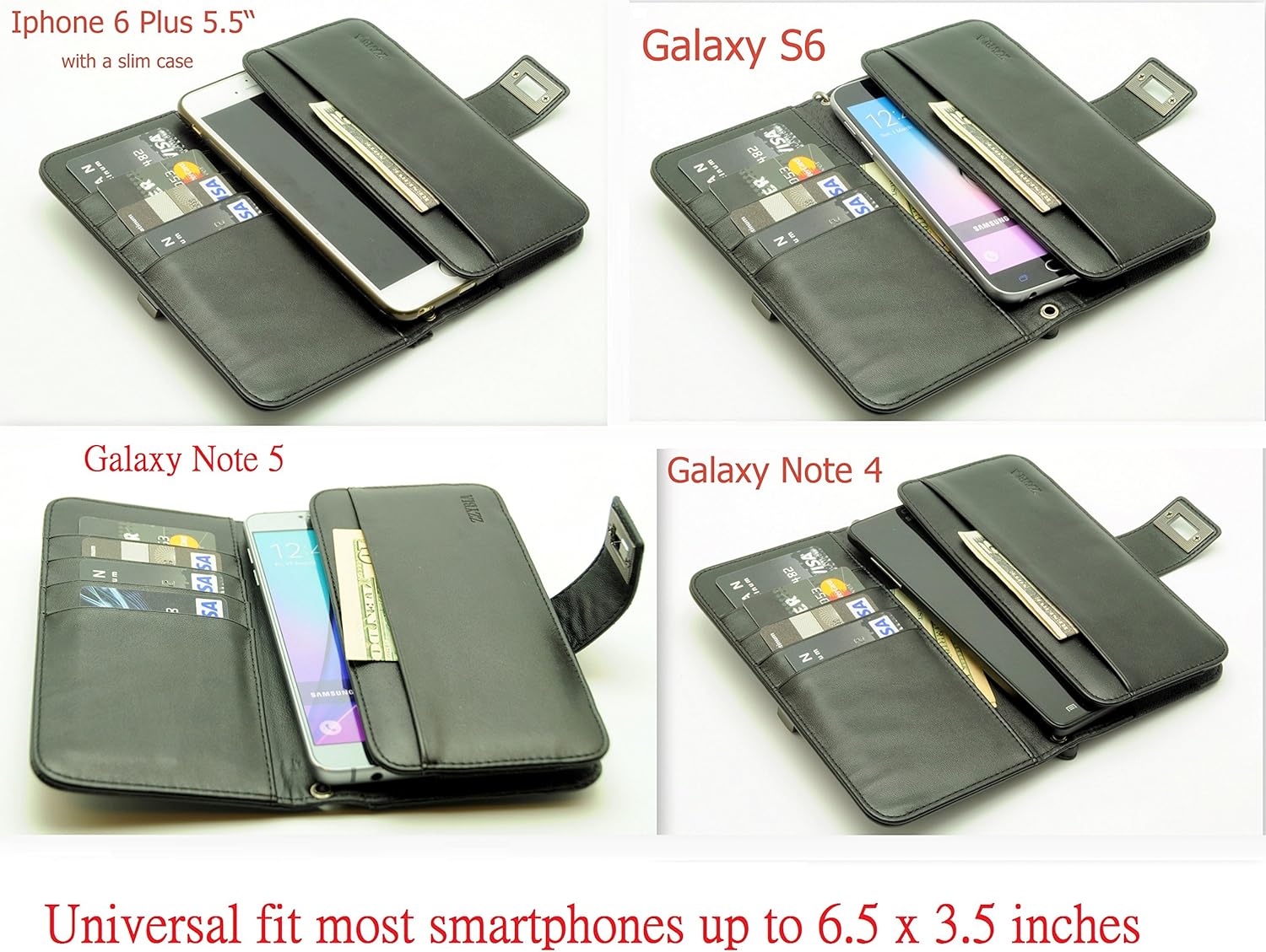 ZZYBIA® Black and White Crossbody/Wristlet Clutch 2 way Coin Zip Mobile Case Wallet Card Holder with Detechable Long Chain For most smartphones up to 6.5" x 3.5" - Image 5