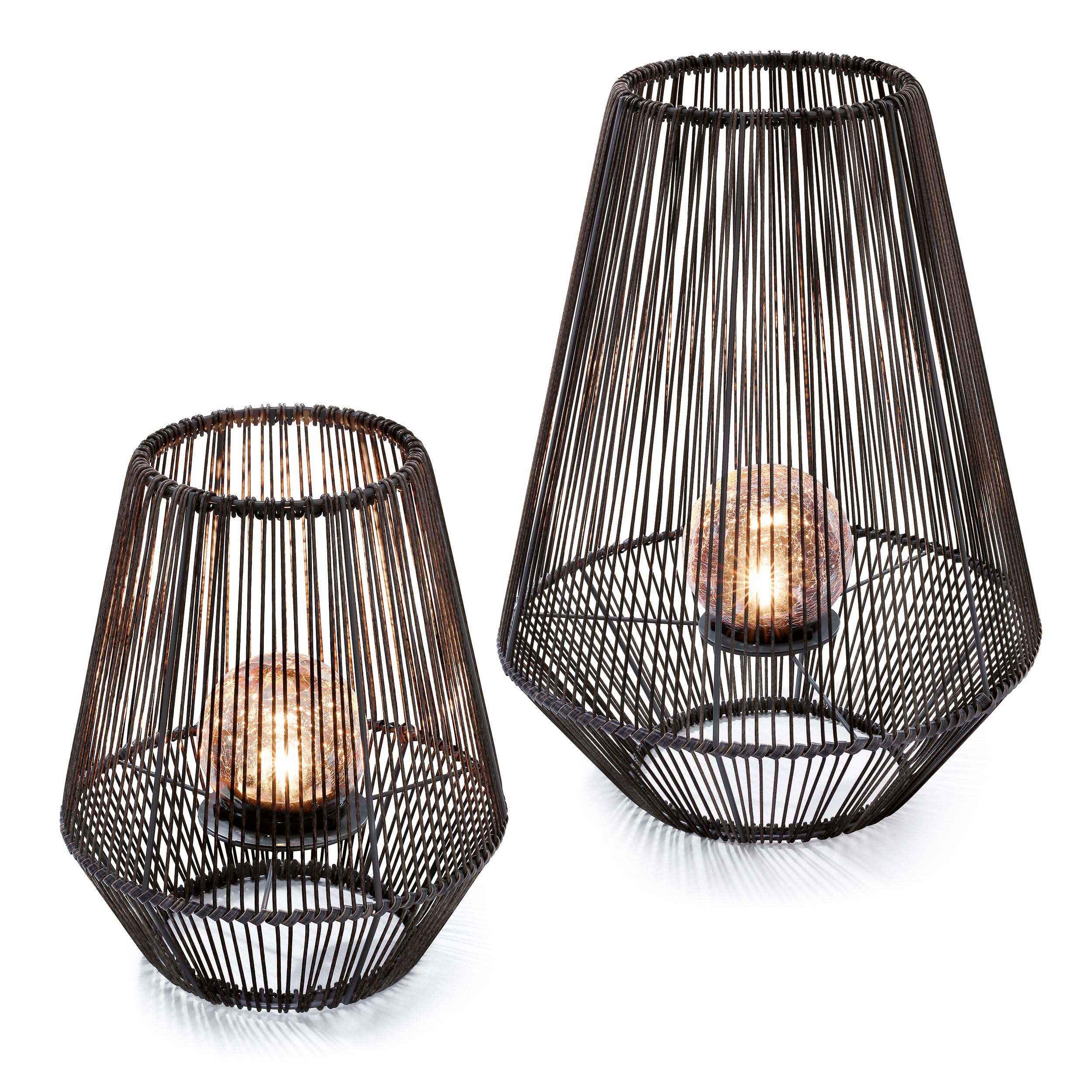 Esotec 2er Set Solar Windlichter Ilona, Crackle Ball Bruchglas Leuchtkugel, Dekoleuchte, Polyrattan Solarlampen, Metall, IP44, wetterfest, aussen, schwarz, 102209