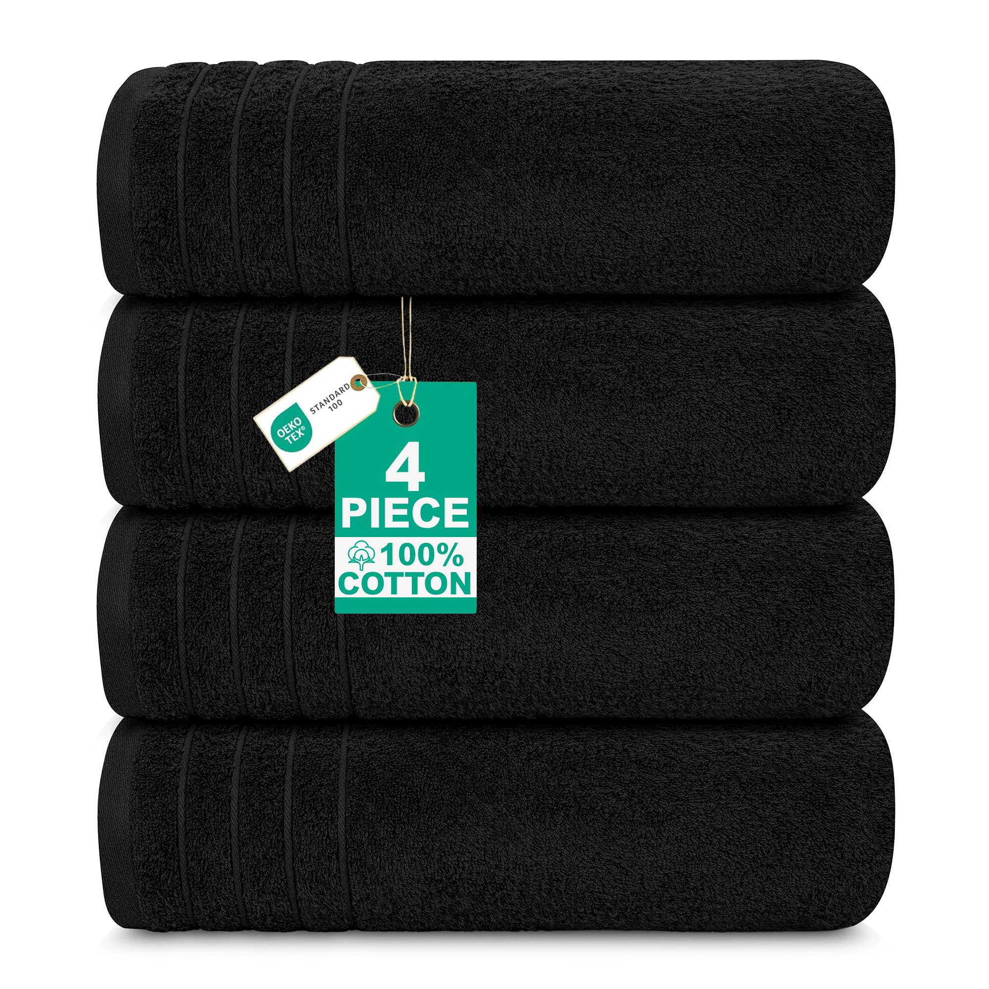 Casa De Rococo Extra Large Bath Towels Set of 4 (76x152 cm) - 100% Cotton, Super Soft & Lightweight Towel, Quick Dry & Highly Absorbent Hotel Quality Bathroom Bale Towels - 450 GSM | Black — image 1