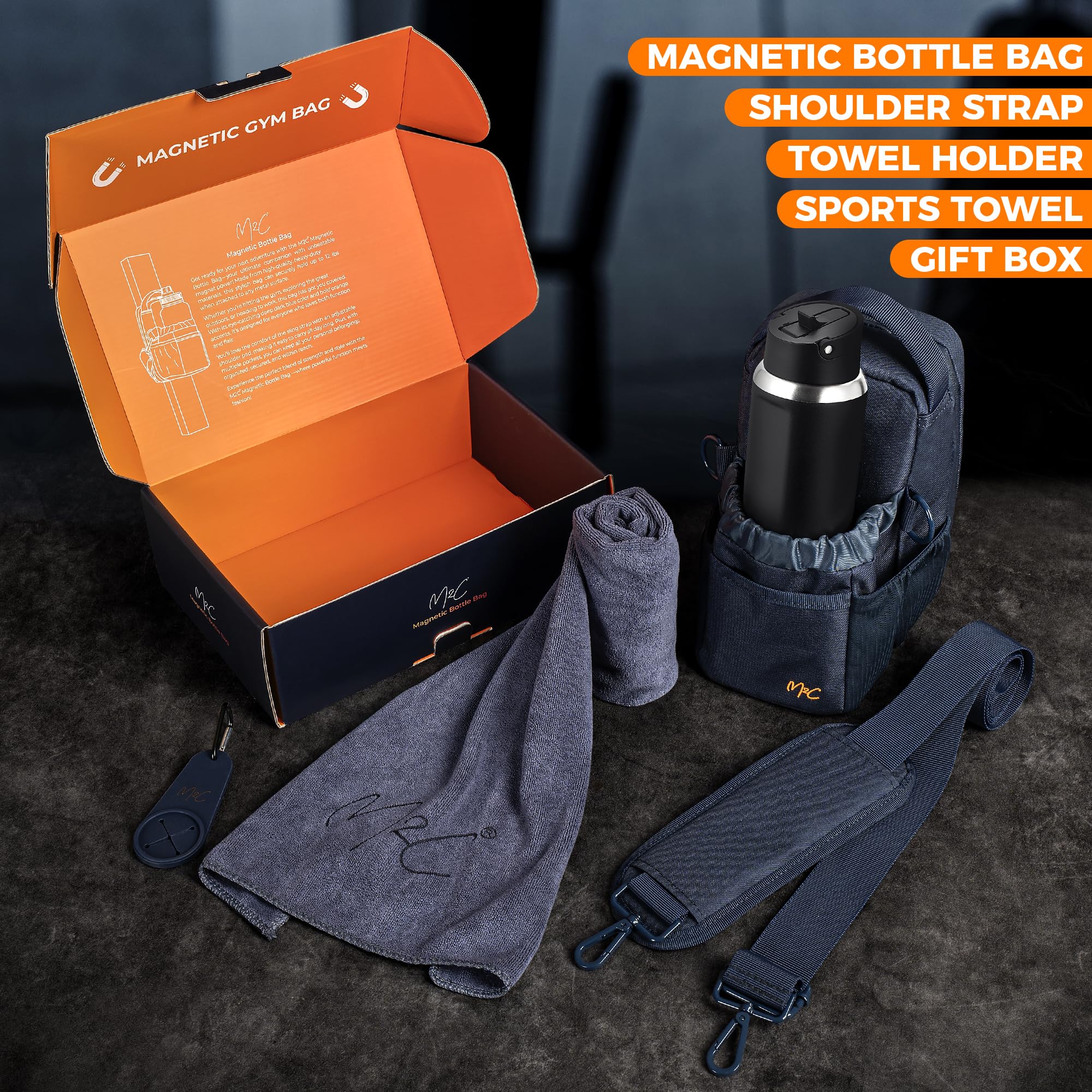 M2C® Borsa Magnetica Palestra - la tua compagna ideale per lo sport! Piccola sacca da palestra per uomo e donna con potenti magneti, bottiglia d'acqua e supporto per telefono e clip per chiavi