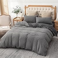 Vista 5 de PURE ERA Juego de funda de edredón de punto de jersey, 100% algodón jaspeado, súper suave, cómodo, diseño clásico a rayas, con cierre de cremallera
