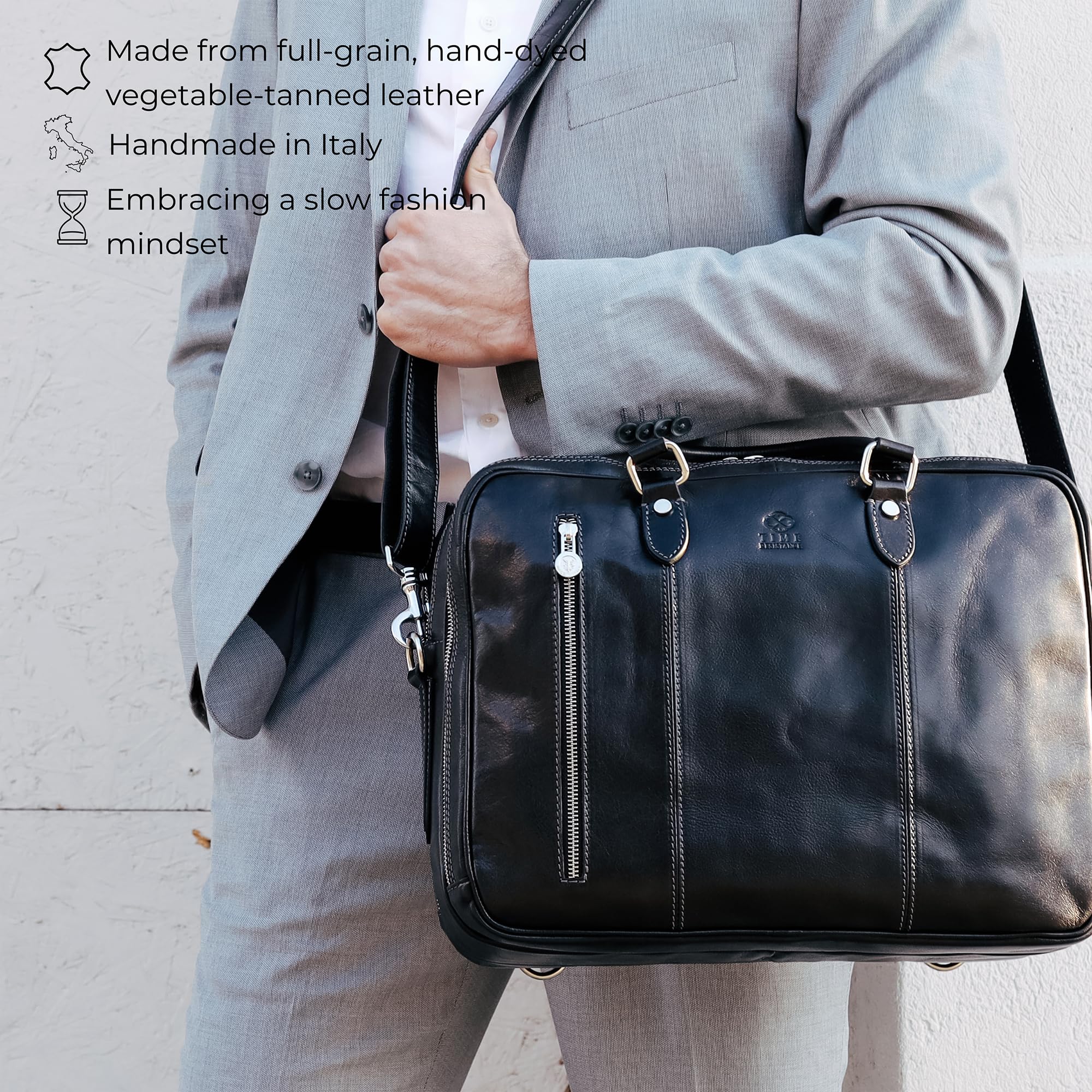 Time Resistance Bolso Bandolera para Hombre y Mujer de Piel - Maletín Portadocumentos de Mano en Cuero