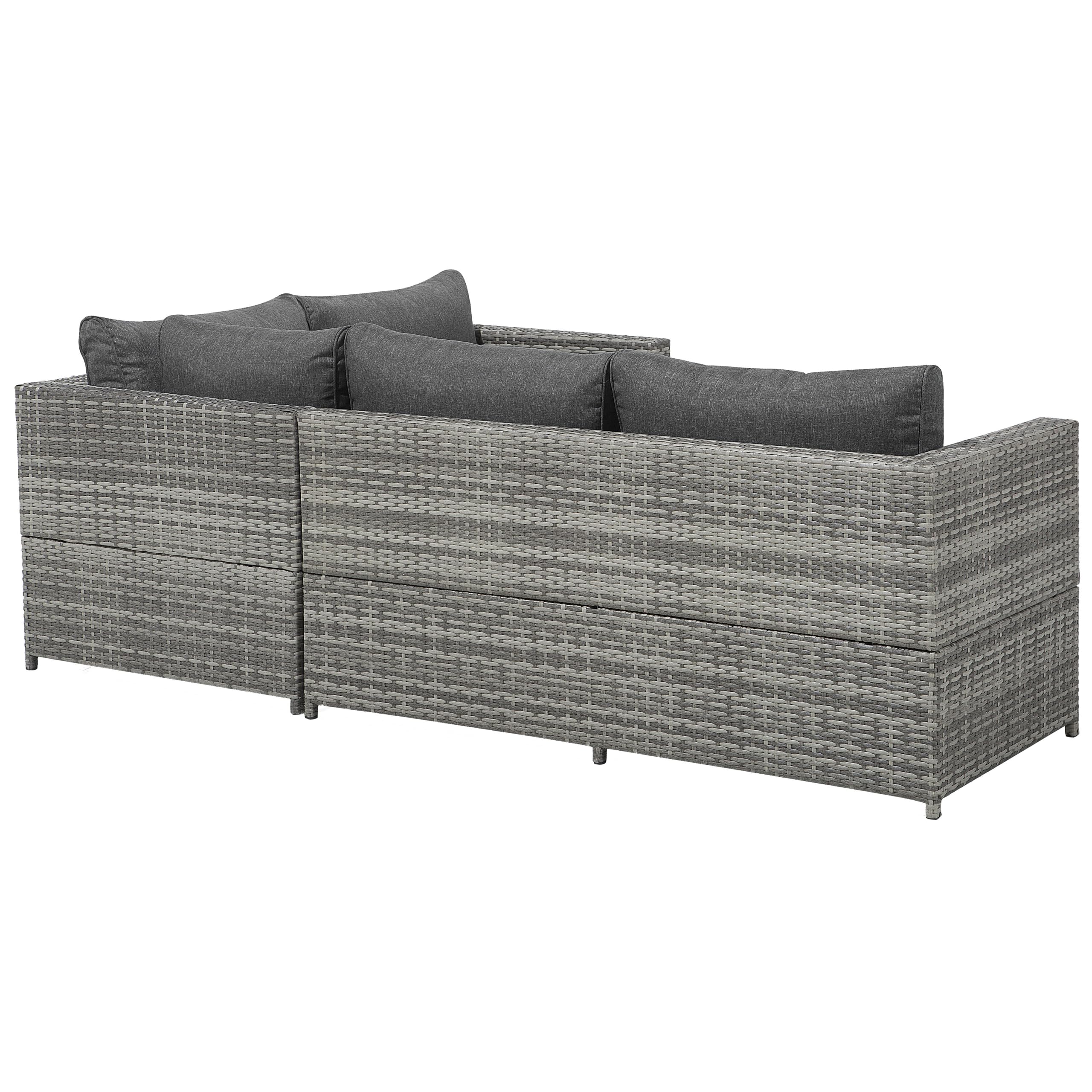 4-Sitzer Lounge Set Rattan grau Ecksofa mit Tisch Auflagen dunkelgrau Avola