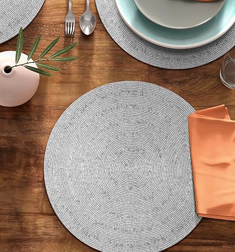 Miniatura 6 de Manteles individuales con cuentas, manteles individuales redondos de 13 pulgadas, color dorado, plateado y blanco redondo, manteles individuales