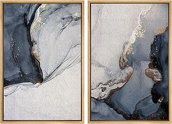 Blue, Brown & Gold Framed Canvas Print Wall Art Set