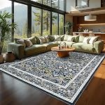 GarveeHome Floral Area Rug, 9x12 Plush Vintage Boho Large Living Room Carpet Washable Non-Slip Stain Resistant Easy Clean Soft Rug for Bedroom Dining Room Farmhouse Home Office