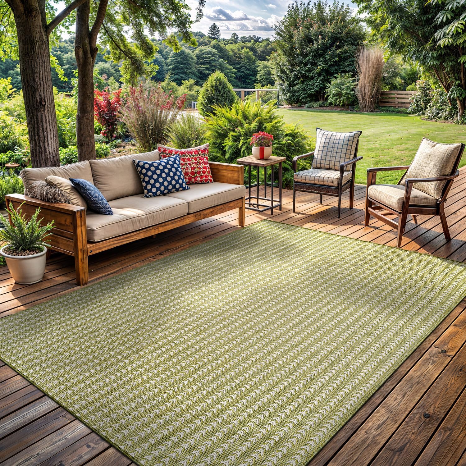 Washable Outdoor Rug 6x9 Modern Area Rugs Outdoor Carpets Striped Pattern Non Shedding Waterproof Easy Clean Patio Deck Porch Living Room Bedroom Garden RV (6 X 9 Olive)