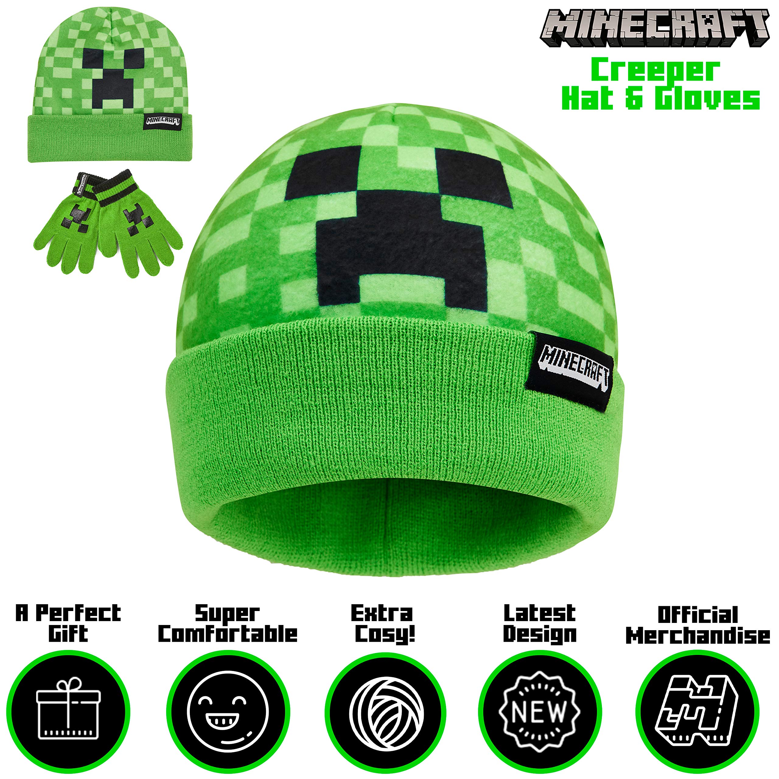 MINECRAFT Set Invernale Bambino, Berretto Cappello o Berretto e Guanti Set