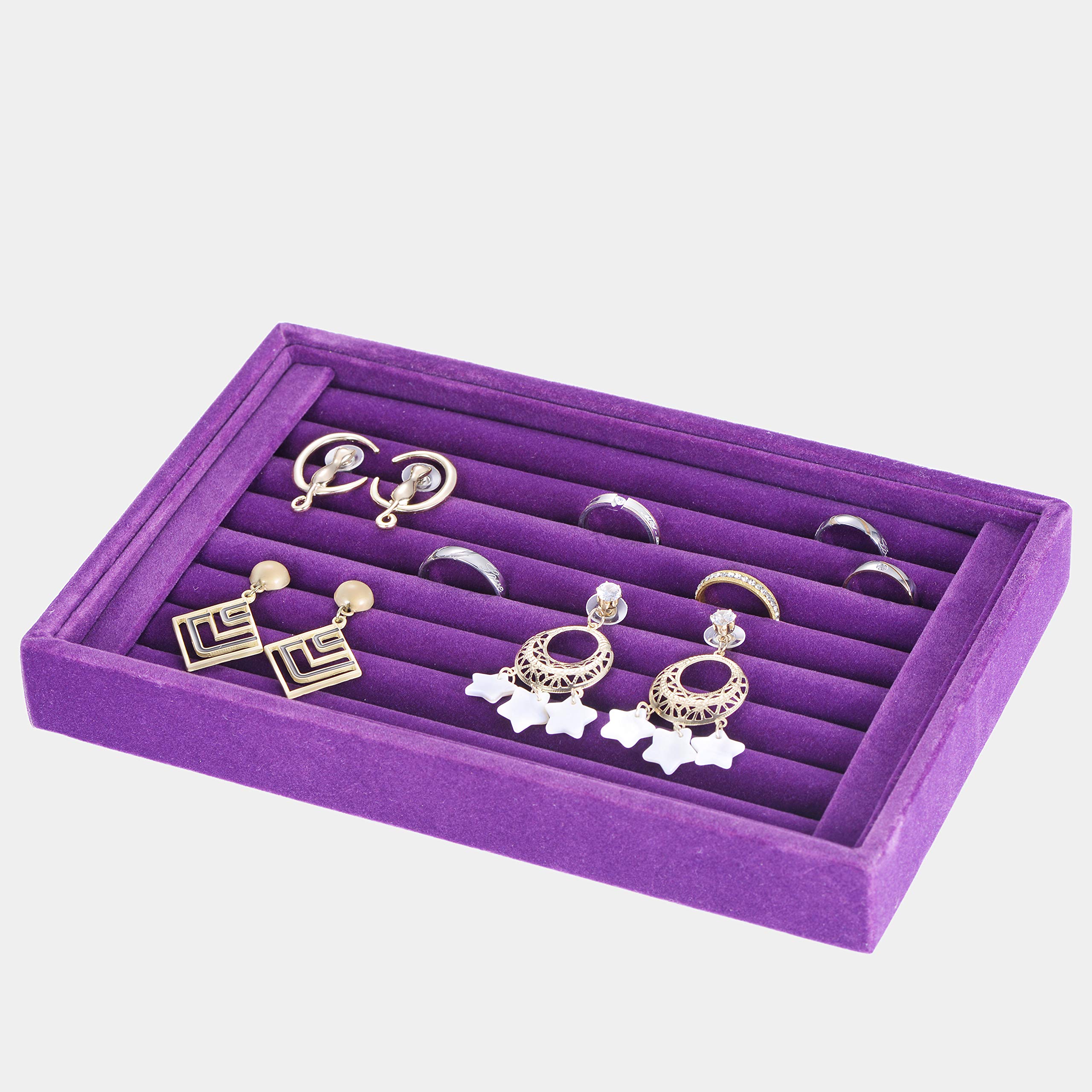 Organizador De Anillos De Terciopelo - Bandeja Con 7 Ranuras Para Joyas, Apilable - Perfecto Para Mostrar Collares Y Pendientes