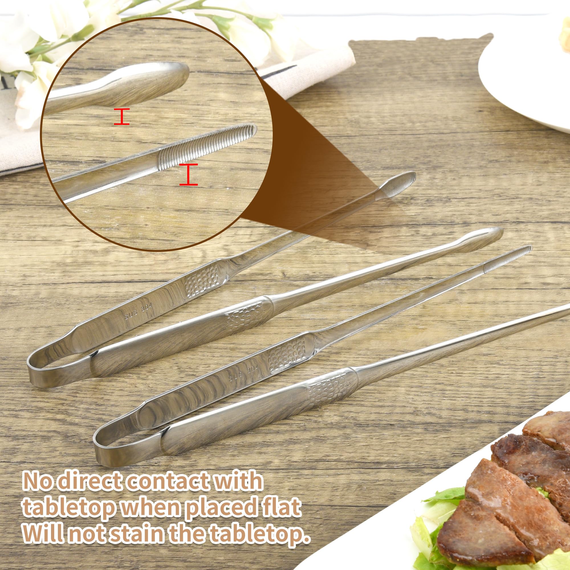 Mafegu 2 pinze da cucina professionali in acciaio inox 18/8, pinzette extra lunghe per cucinare, insalate, grigliare e cuocere al forno, pinzette extra lunghe per alimenti (28 + 27 cm, argento