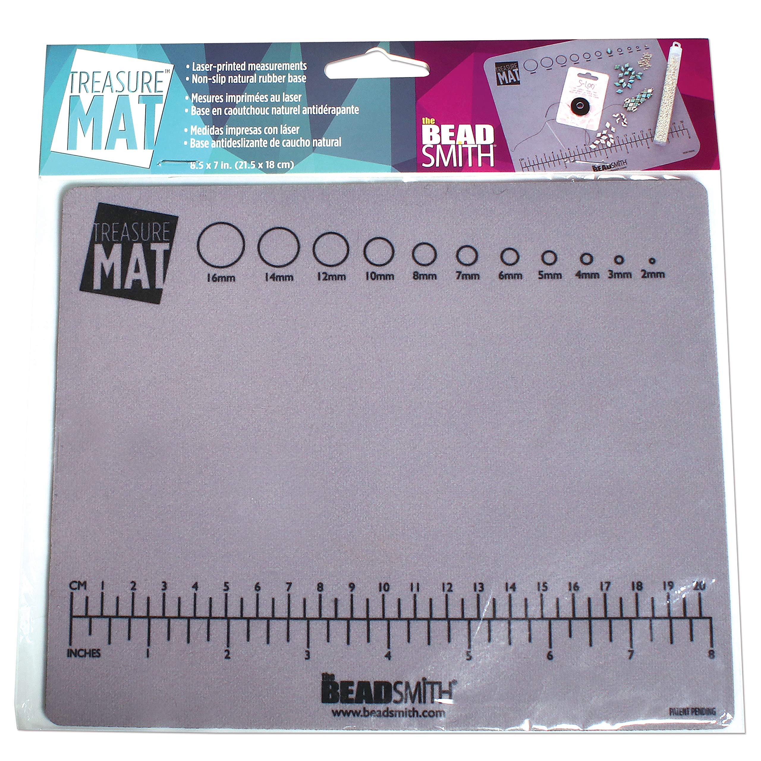 The Beadsmith Non-Slip Mini Treasure Mat, 8.5 x 7 inches, Non-Slip Rubber Base with Soft Padded Surface, Laser Printed Measurements in Both inches and centimetres, Hangable Retail Put Up