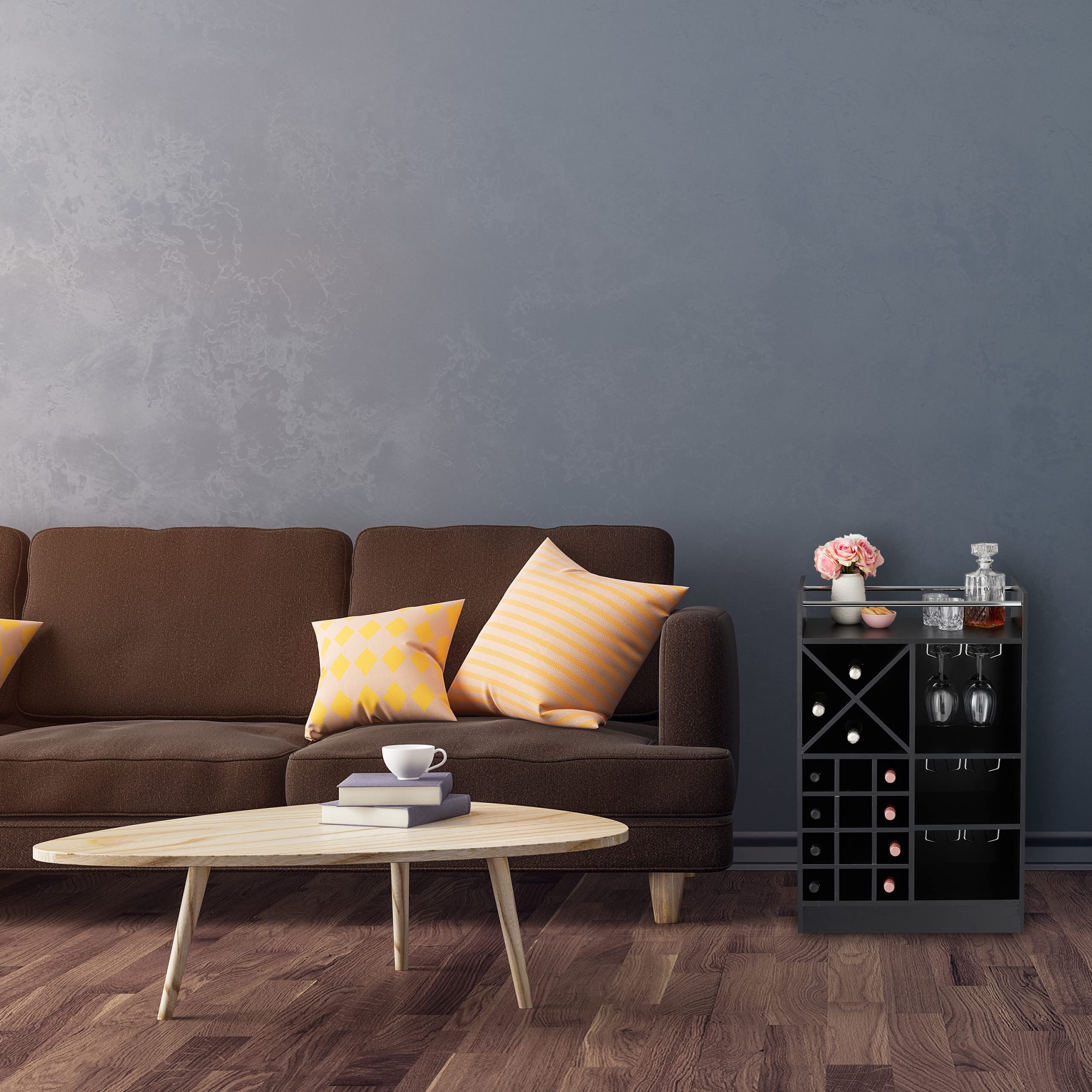 Relaxdays Botellero Grande para 22 Botellas Vino, Mueble Bar, De Pie, Tablero Aglomerado, 1 Ud., 96x63x35 cm, Negro