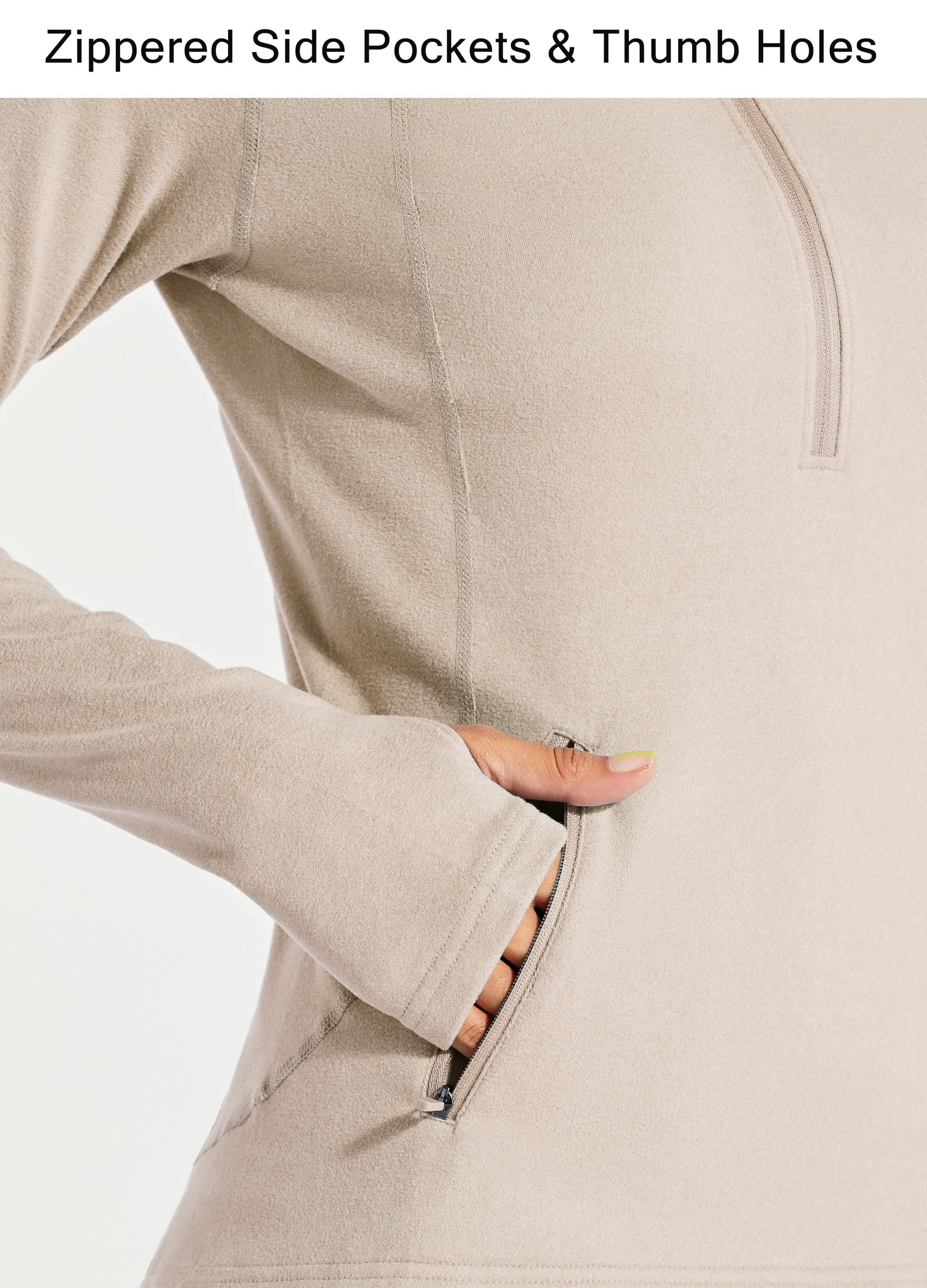 Willit Veste de course à pied en polaire thermique pour femme - Chemise d'équitation - Manches longues - Demi-fermeture éclair - Équipement d'hiver