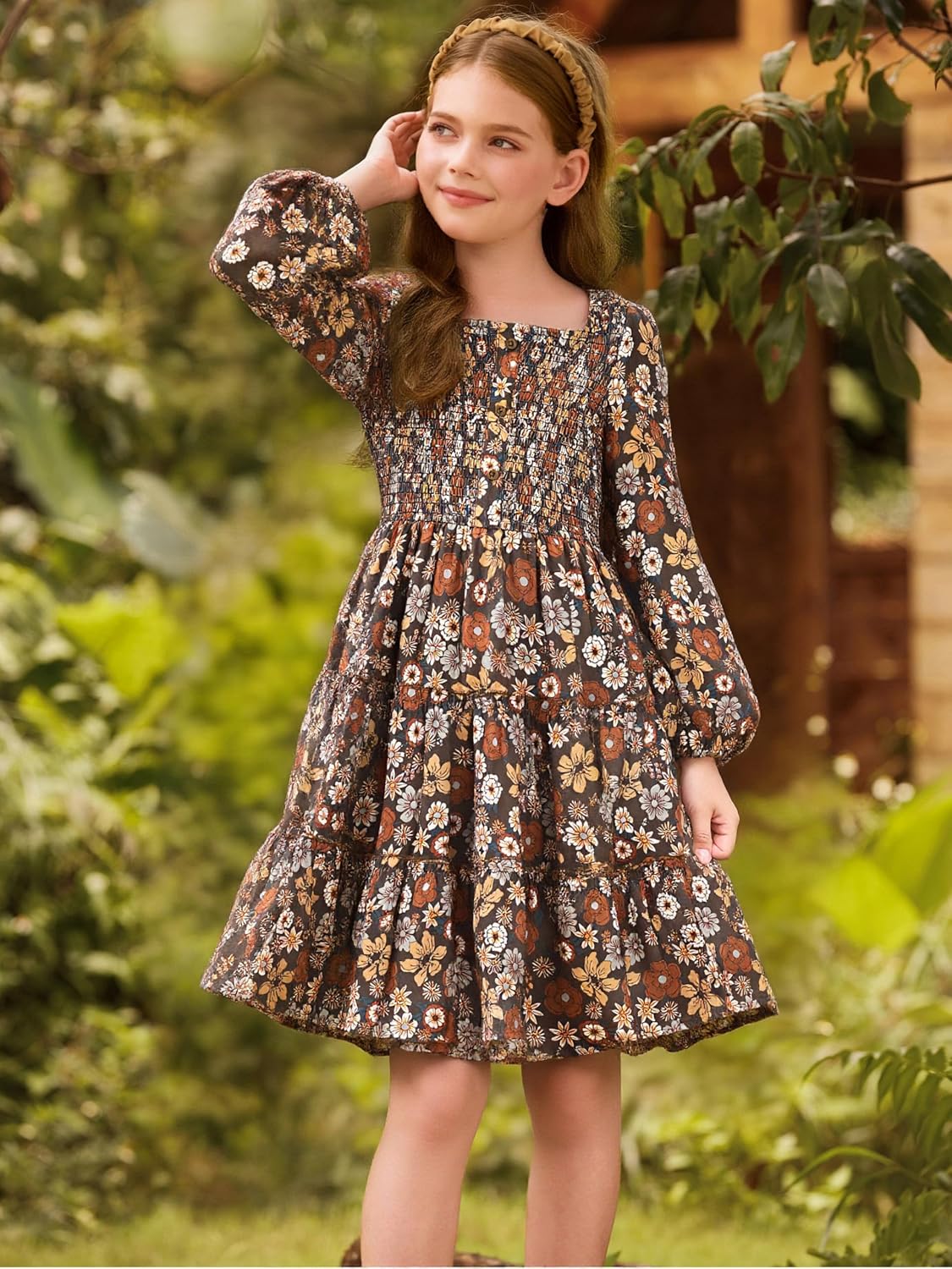 GRACE KARIN Girls Fall Long Sleeve Floral Christmas Teen Dress Size 6-14 image 3