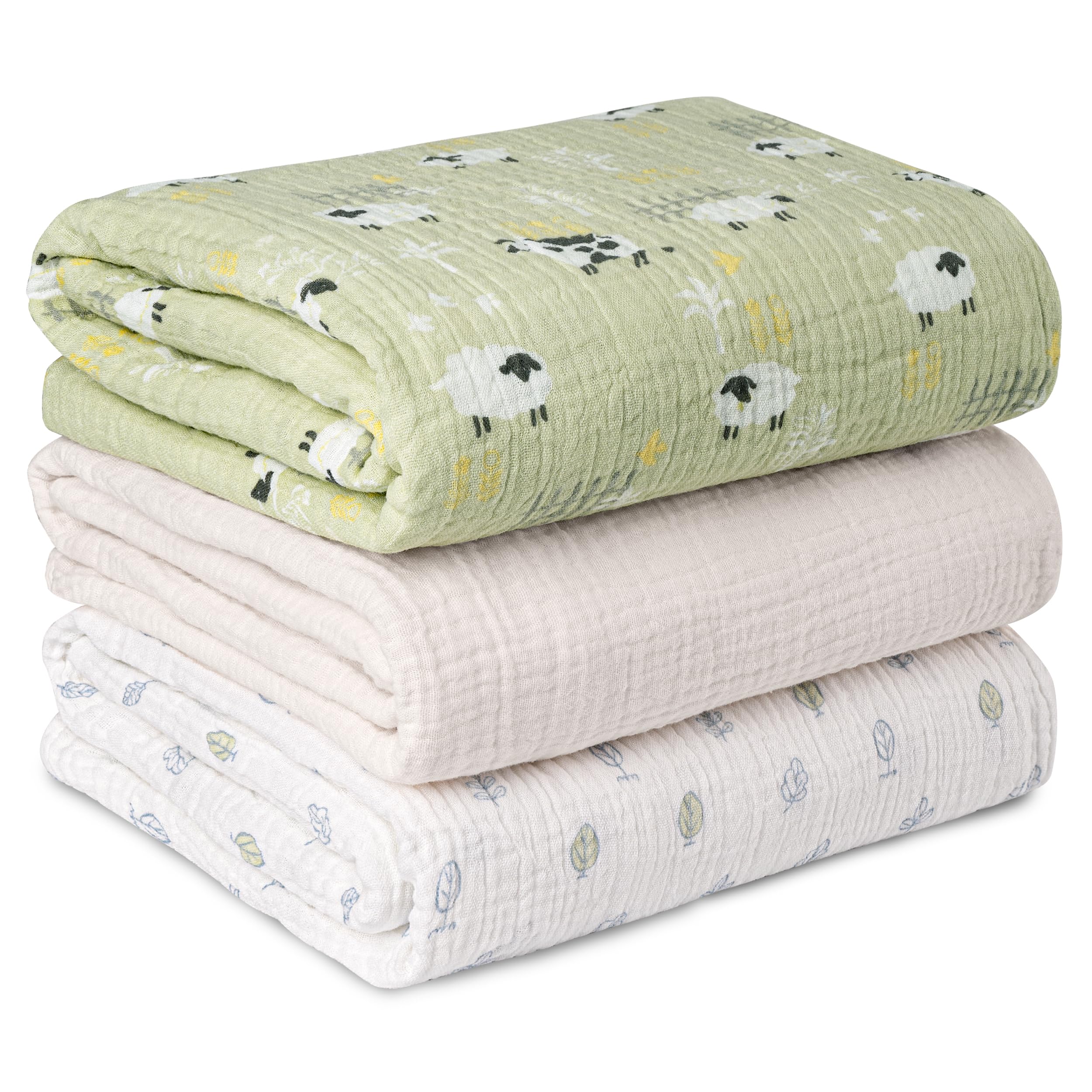 Soarwg Kids Muslin Swaddle Baby Blanket Muslin Cloths for Newborns Pack of 3 Muslin Blanket, Large 95 x 100cm for Baby Shower Leaves