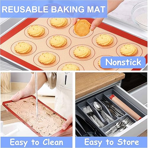 Miniatura 4 de Juego de bandeja para hornear de 16 pulgadas con estante y tapete (2 sartenes de rollo de gelatina + 2 estantes + 2 alfombrillas), bandeja de