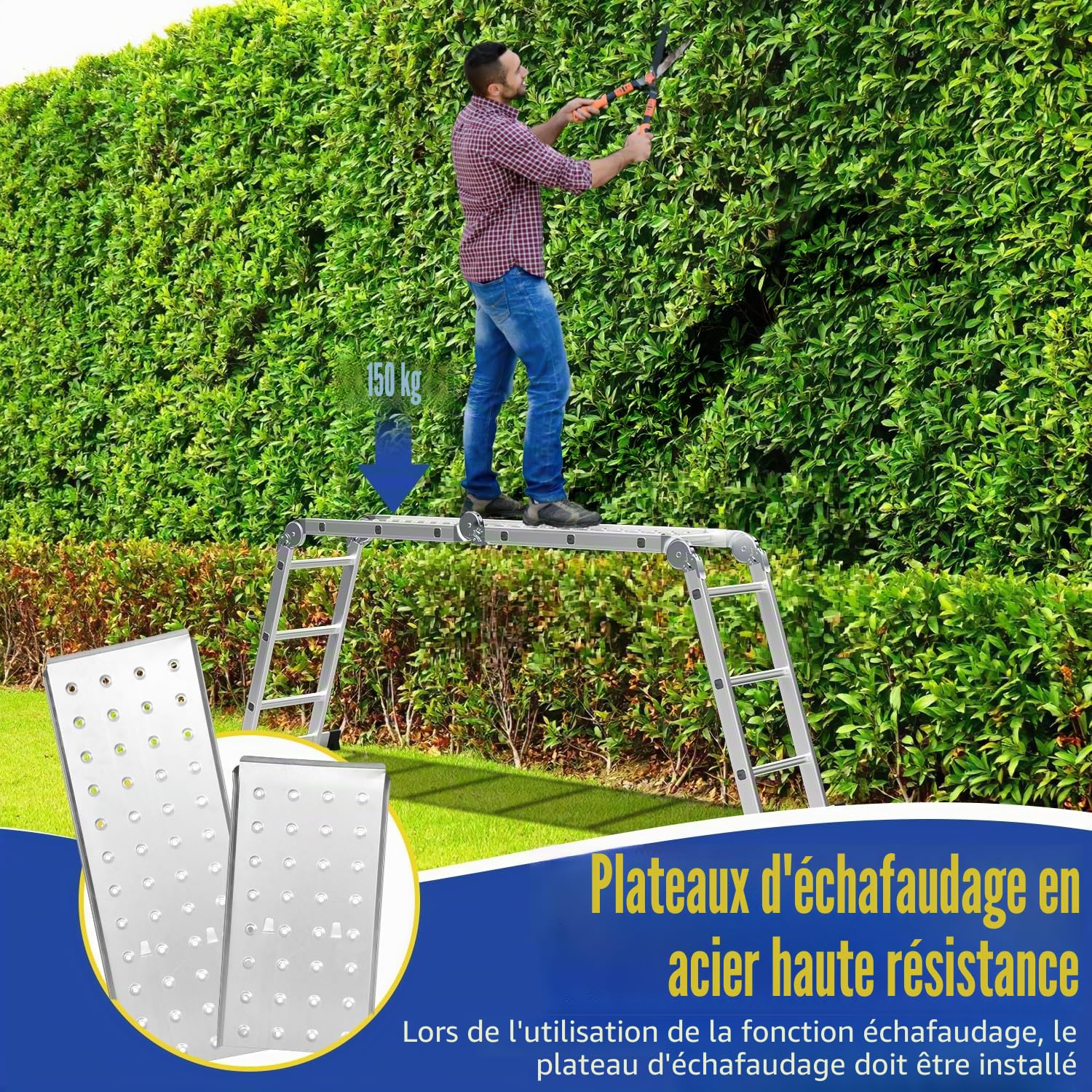 Échelle multifonction - 4 x 3 - 360 cm - 7 en 1 - En aluminium - Avec 2 plateformes et 2 roulettes de transport - Jusqu'à 150 kg