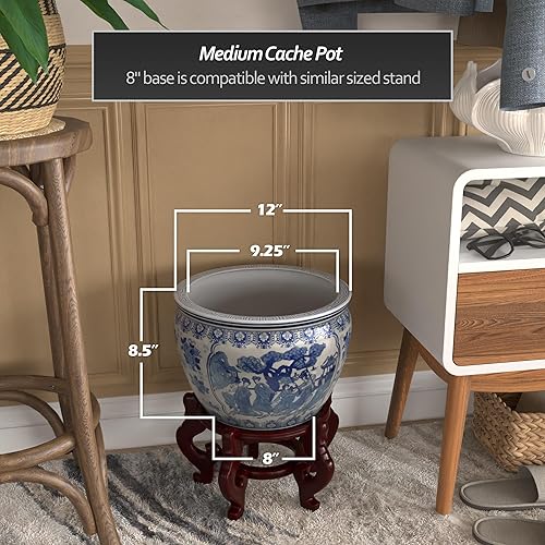 Miniatura 4 de Oriental Furniture - Pecera de porcelana azul y blanca para mujer, 12 pulgadas