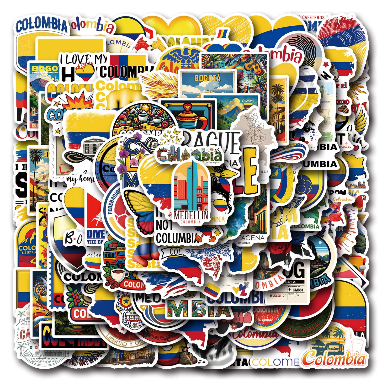 Photo 1 of 122pcs Colombia Stickers Cute Colombia Travel Sticker Pack for Scrapbooking, Diary, Laptop, Bumper, Skateboard, Water Bottle, Computer, Phone, Cartoon, Hard hat, Car Decals