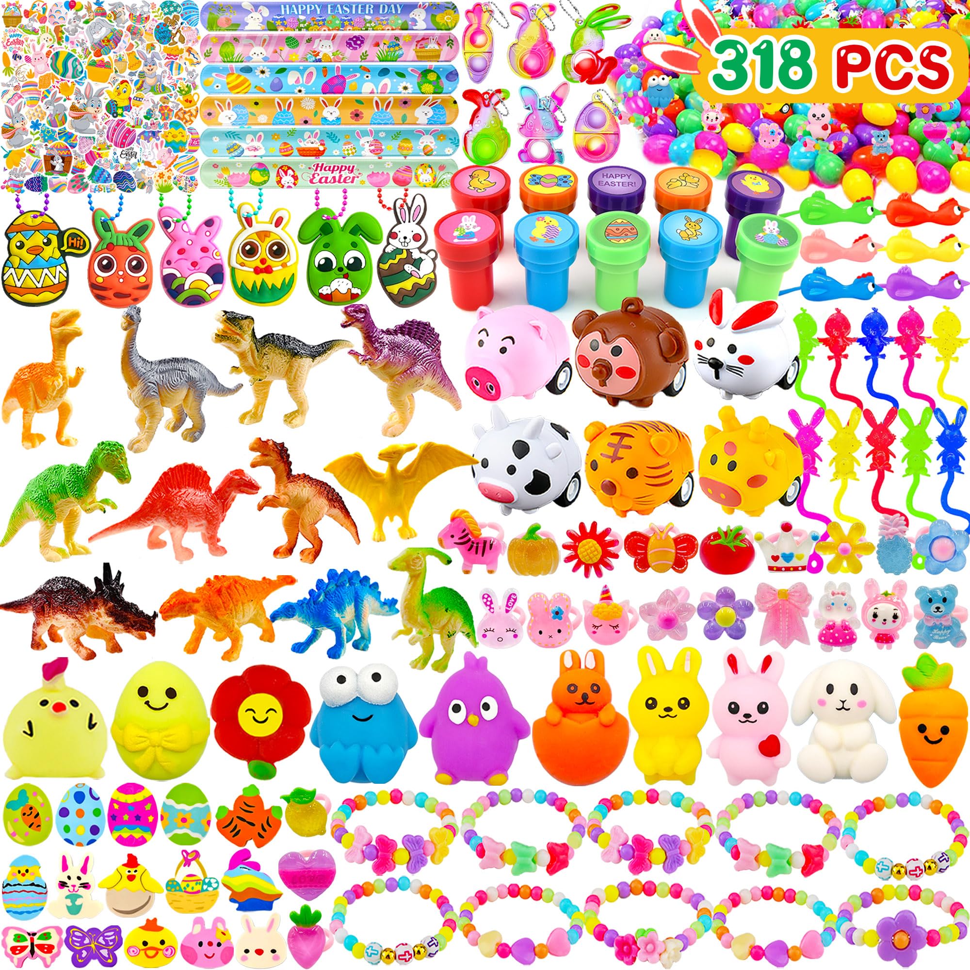 bider 318 pcs Easter Eggs with Toys inside Bulk filled Easter Basket Stuffers Egg Hunt Easter Party Favors for Kids Toddlers Boys Girls 100 pack