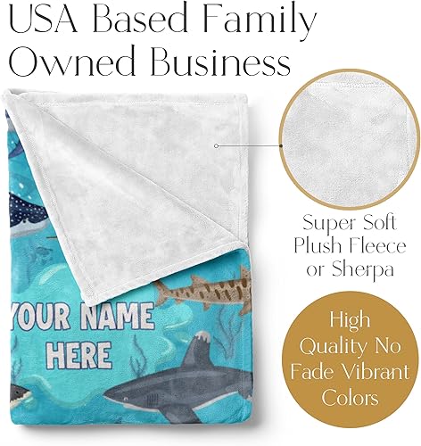 Miniatura 2 de Manta personalizada de tiburón para niños, se envía al día siguiente y fabricada en Estados Unidos, cama de vellón suave, bonita decoración de
