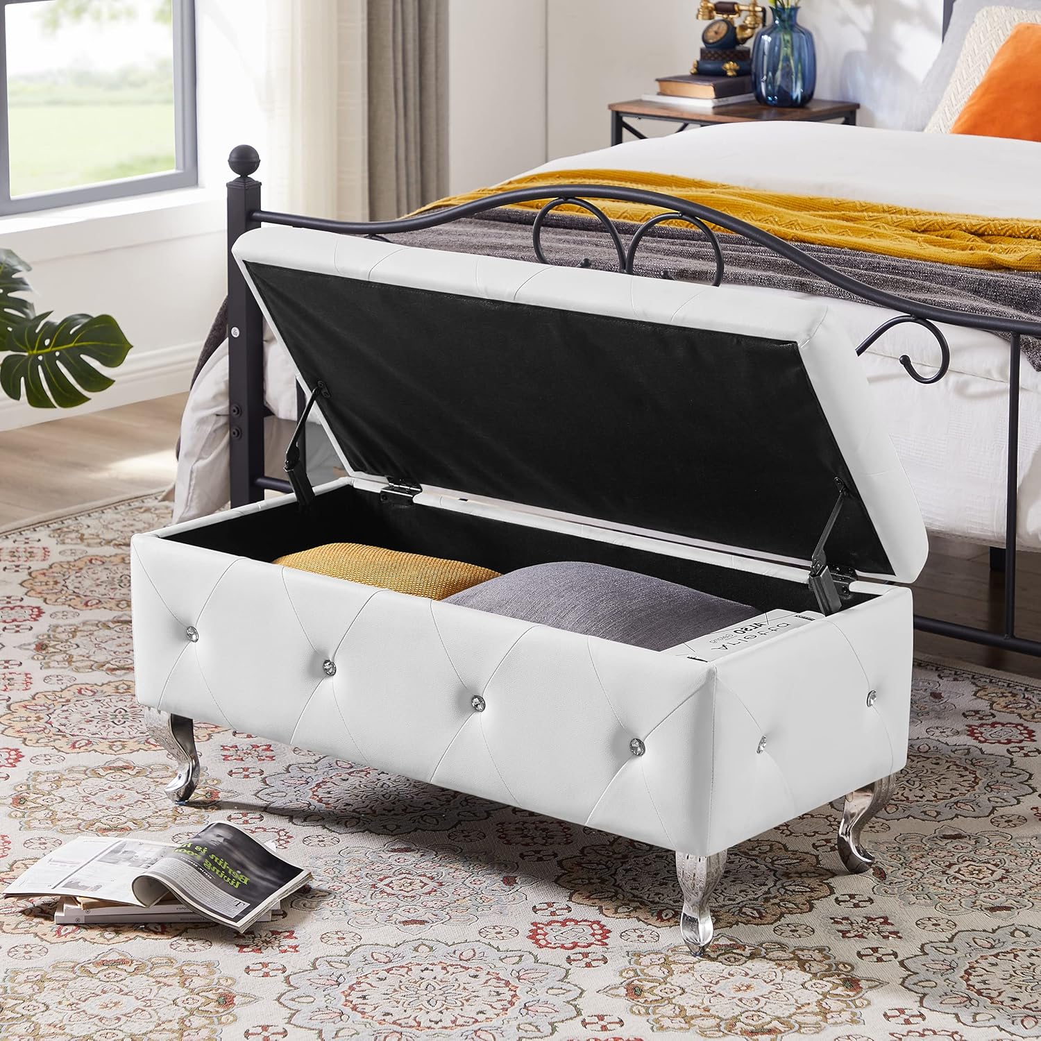 Yoluckea Upholstered Storage Bench, 38inch Entryway Bench
