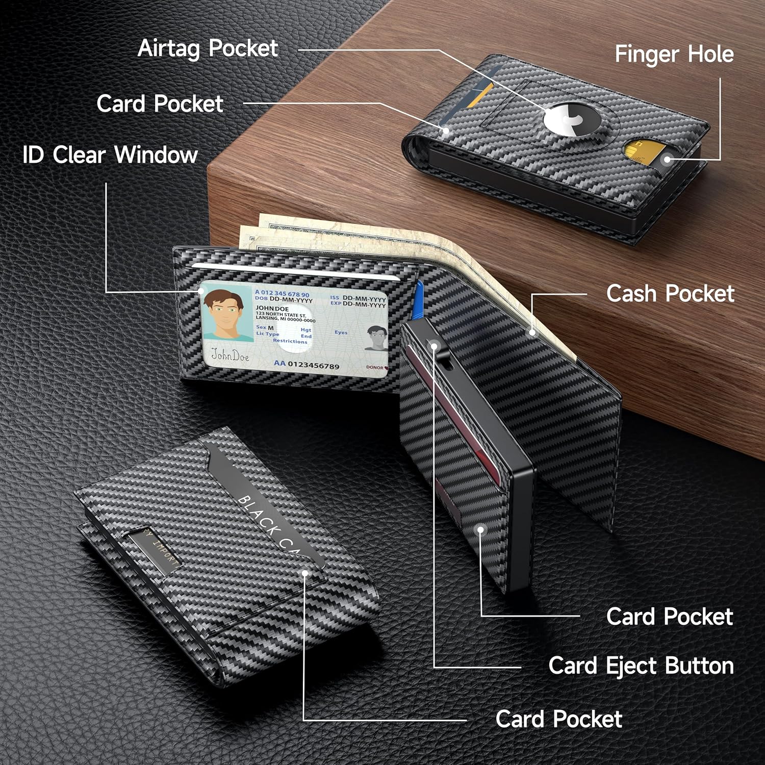 Wallet for Men, Mens Wallet AirTag with Magnetic Removable Credit Card Holder Pop Up Smart RFID Blocking Slim Leather Cash Slots ID Windows Minimalist Wallet (No Air tag Included) - Image 2