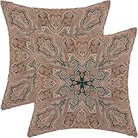 Vista 17 de Juego de 2 fundas de almohada bohemias de 18 x 18 pulgadas a rayas marrones y grises, fundas de almohada decorativas rústicas abstractas de lino