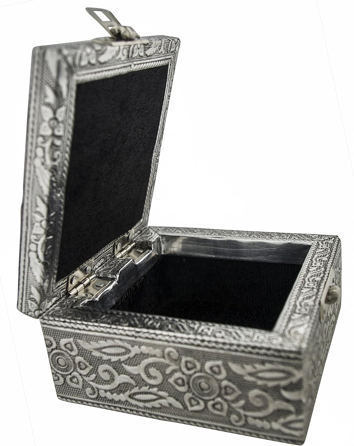 VGI Elegant Jewelry Box with Hammered Metal Cladding and Soft Fabric Interior (for Mom, Silver Finish)