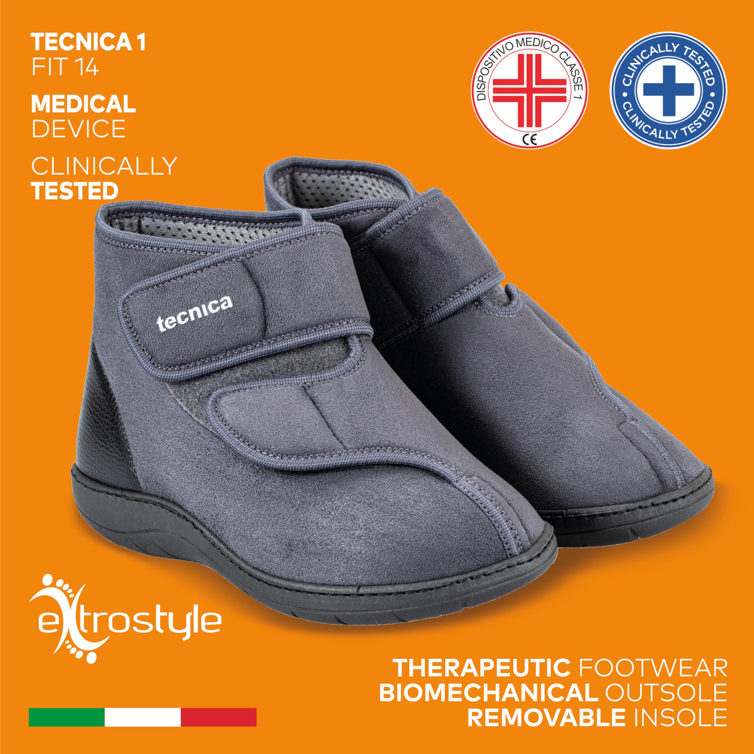 EXTRO STYLE - Scarpe Ortopediche Protettive Tecnica 1, per Riabilitazione e Recupero delle Funzioni del Piede, Tomaia in Microfibra e Suola Antiscivolo, Plantare Estraibile, Grigio
