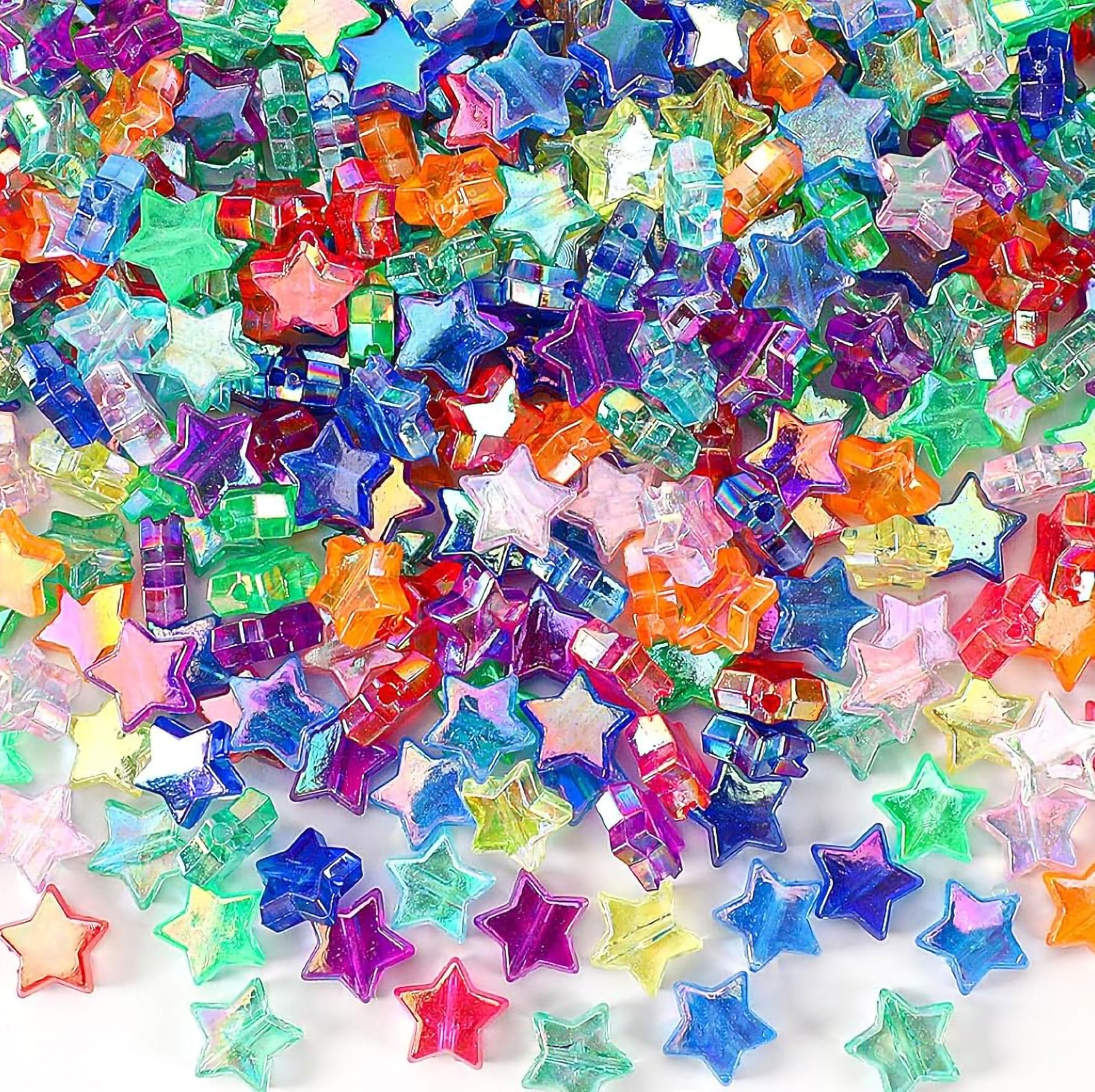 INDIKONB Multicolor Star Shaped Rainbow Beads, 8mm Plastic Craft Beads for Jewelry Making, Kids Crafts, DIY Projects, Bracelets, Necklaces