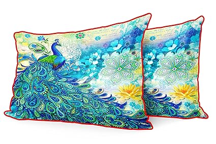 DreamVio Jute Fabric Printed Decorative Pillow/Throw/Cushion Covers for Living Room, Bed Room, Sofa,Chairs,Pillow Cases, Pillow Covers Set of 2, Size 12x18 Inches Style119