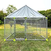 Vista 8 de Perrera grande para perros al aire libre, 7.5 x 7.5 pies, resistente con techo totalmente cubierto a prueba de rayos UV y lluvia, malla metálica