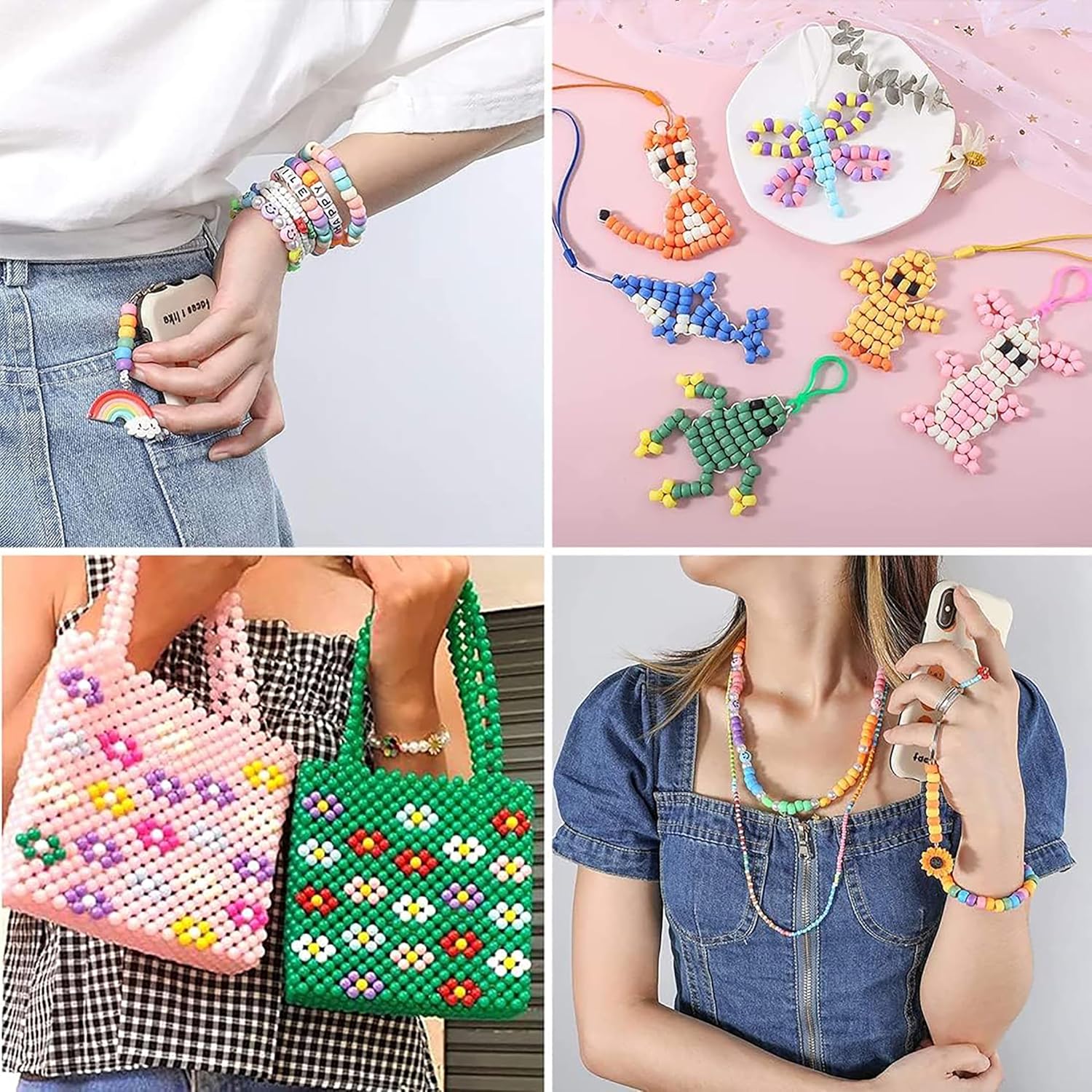 Clear Glitter Pony Beads for Friendship Bracelets for Jewelry Making 1000 Pcs 6x9mm Transparent Plastic Colourful Beads for DIY Bracelet Necklace Party Decoration Supplies - Image 6