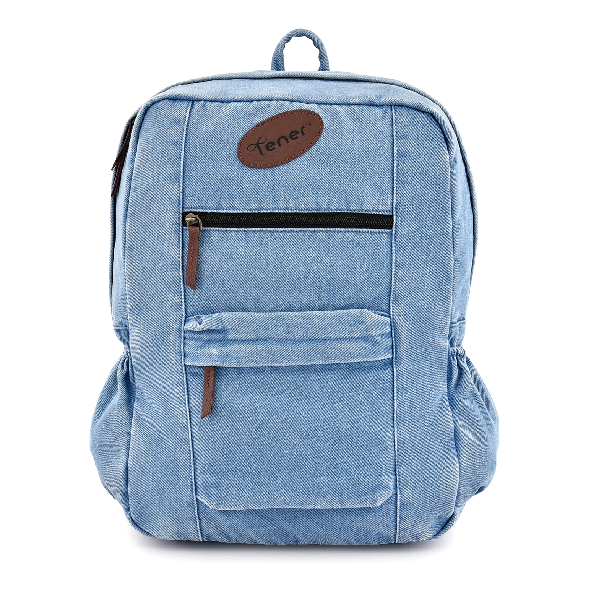 Unisex Premium Denim Laptop Backpack | Durable & Professional with Interior Wire Organizer Pouch For Men & Women | Color: Washed Blue-image-4