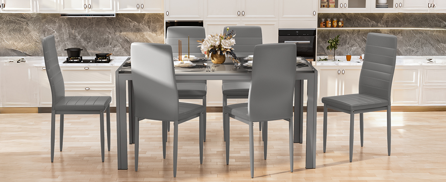 Amazon.com - Recaceik 7 Piece Dining Table Set for 6, Tempered