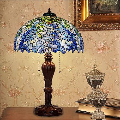 Miniatura 7 de MAGCOLOR Lámparas de mesa, estilo Tiffany, lámpara de mesa de glicina púrpura con pantalla de 16 pulgadas hecha a mano y base de lámpara redonda