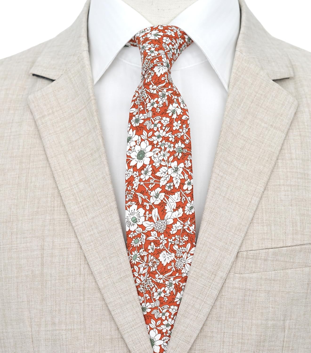 BELLUNO Cotton Floral Tie for Men, Skinny Flower Necktie for Wedding, Party, Activities, Cotton Slim Tie + Gift Box - Image 4