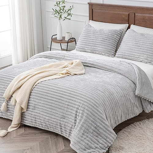 Miniatura 3 de BEDELITE Juego de edredón de forro polar tamaño individual, súper suave y cálido, ropa de cama gris esponjosa, juego de cama pesado de lujo para