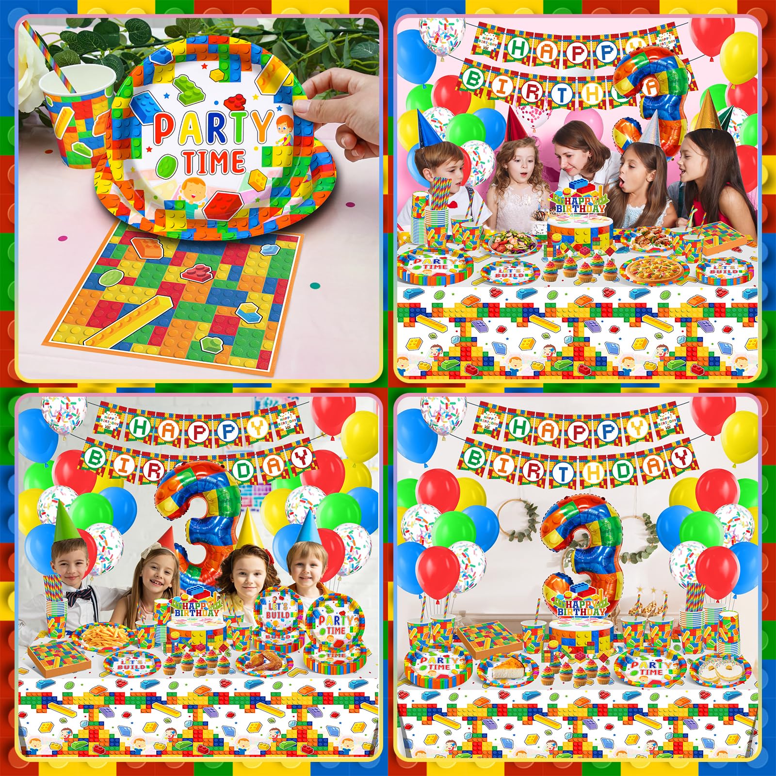 Set Stoviglie Compleanno A Tema Blocchi - 16 Porzioni, Con Piatti, Tazze, Tovaglioli E Tovaglia - Foto 8