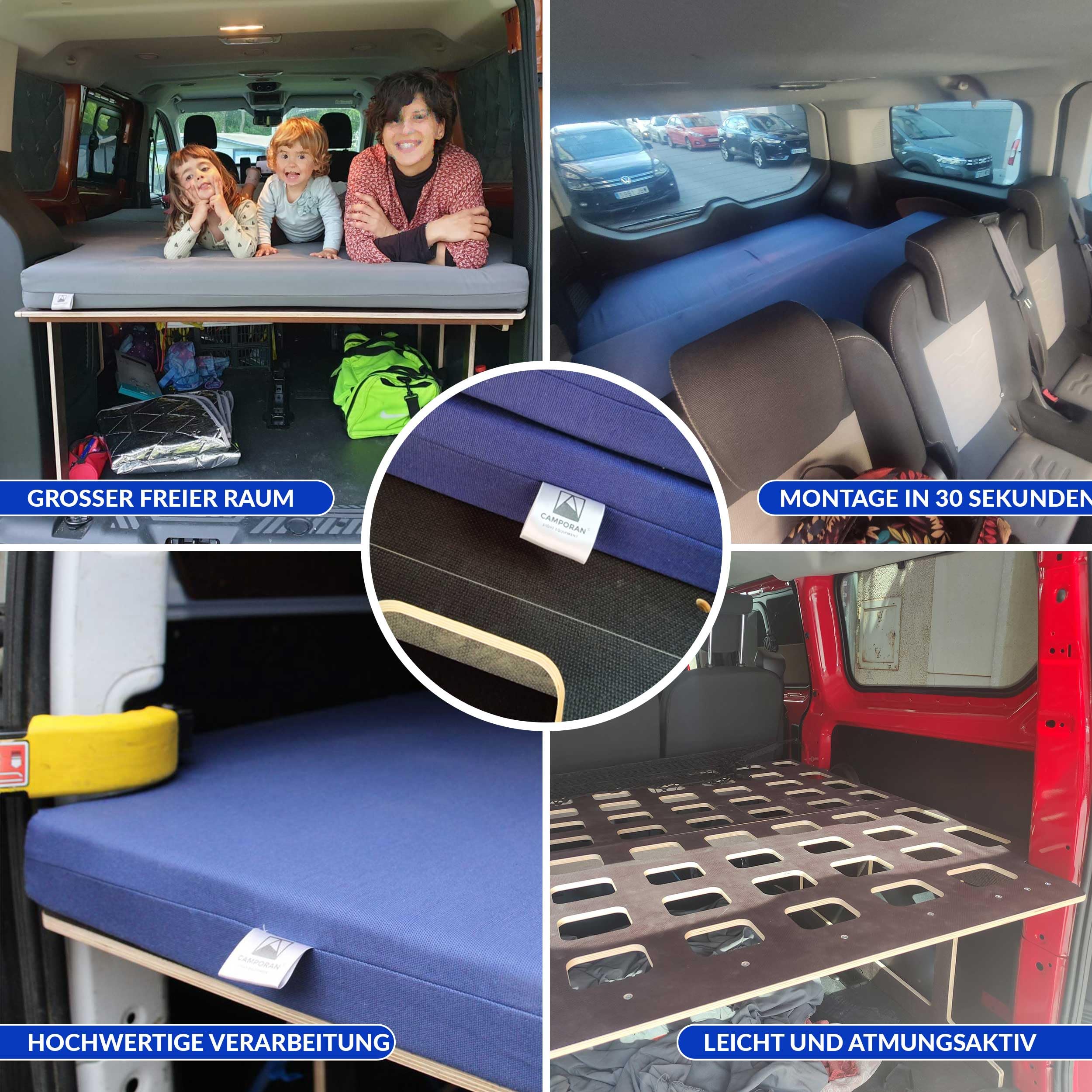 Camper Bett für Ford Transit Custom 2014, Camper Ausbau mit Faltmatratze – Leichter Lattenrost, Einfache Montage, Großer Stauraum